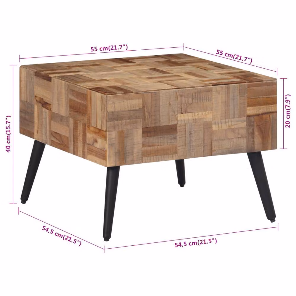 Berkfield Home Grey Solid Reclaimed Teak Coffee Table W/D/H: 55 x 55 x 40 cm – 4