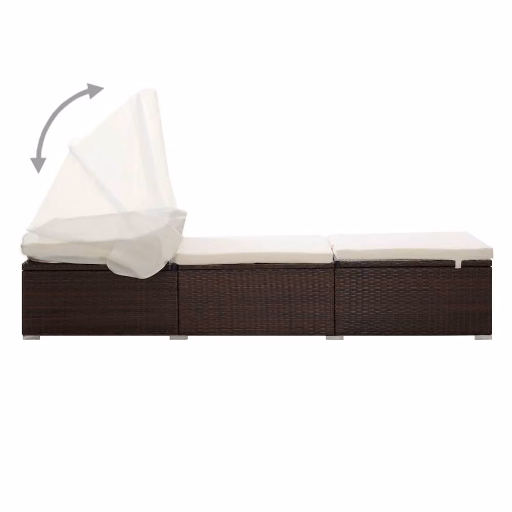 Berkfield Home Brown Poly Rattan Sun Lounger with Canopy and Weatherproof Cushion – 2