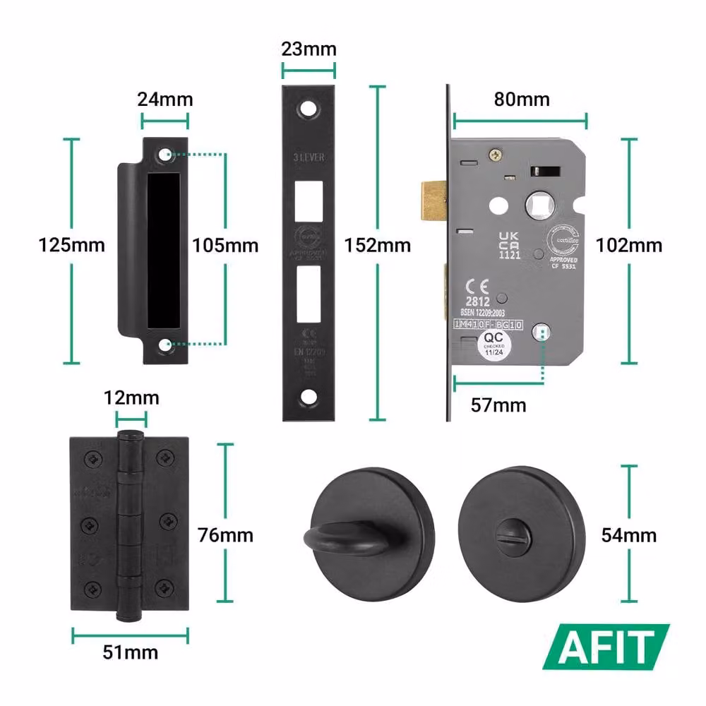 AFIT Matt Black Bathroom Door Handle Rose Set, 1 Pair of Internal Lock Handles, W/D/H: 15.0 x 5.4 x 1.5 cm – 3