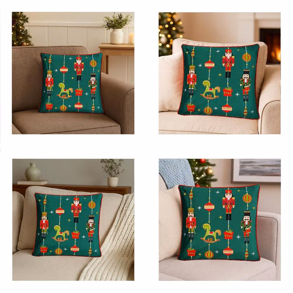 Luxury Living Green Embroidered Nutcracker Christmas Cushion, W x H: 45 x 45 cm – 6