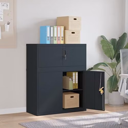 vidaXL Anthracite Metal File Cabinet with Lock and Adjustable Shelves, W/D/H: 90 x 40 x 110 cm – 1