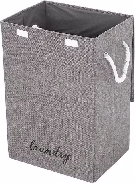 KORVIXA Collapsible Linen Laundry Hamper with Lid in Grey, W/D/H: 100 x 100 x 100 cm