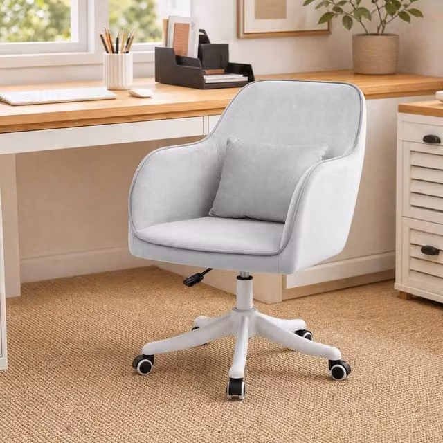 STILVORA Grey Velvet Swivel Task Chair for Home Office with Castors
