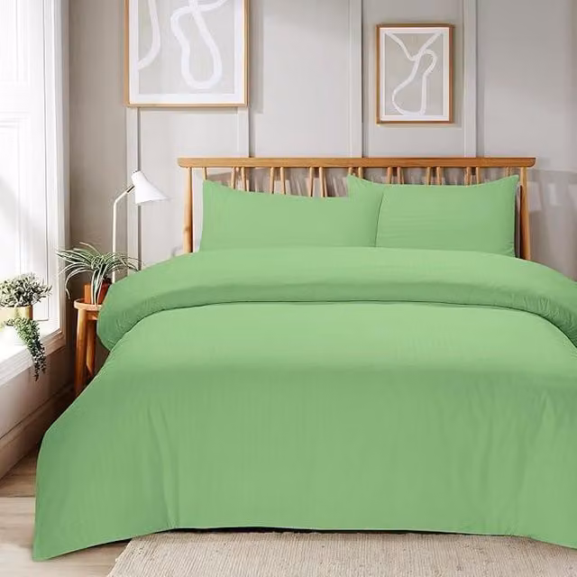 New Edge Blinds Mayfair Stripe Duvet Cover Set in Green, W: 180 cm x D: 200 cm