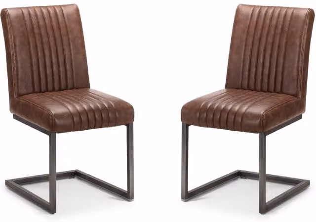 Cheshire Huxford Set of 2 Vintage Brown Synthetic Leather Dining Chairs with Cantilever Base – 1