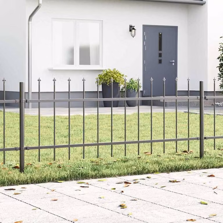 Berkfield Home Steel Garden Fence with Spear Top, Grey, W: 11.9 m, H: 1.1 m
