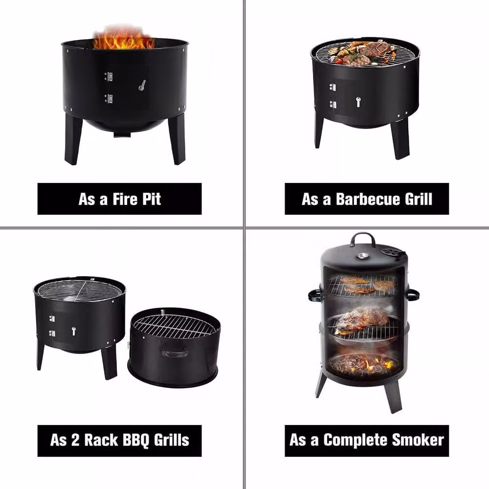 Garden Sanctuary Black Vertical Charcoal BBQ Upright Smoker with Chrome Details W/D/H: 80 x 40 x 80 cm – 5