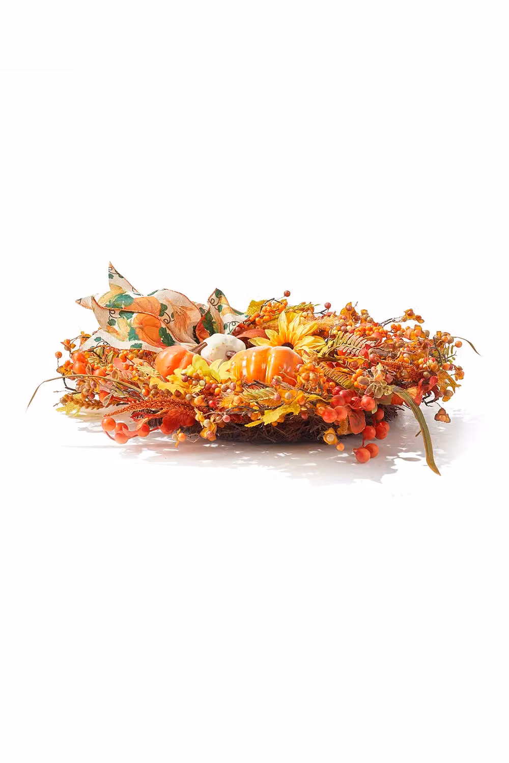 Living and Home Orange Halloween Artificial Pumpkin Berry and Maple Leaf PVC Decorative Wreath, Diameter: 50 cm – 3