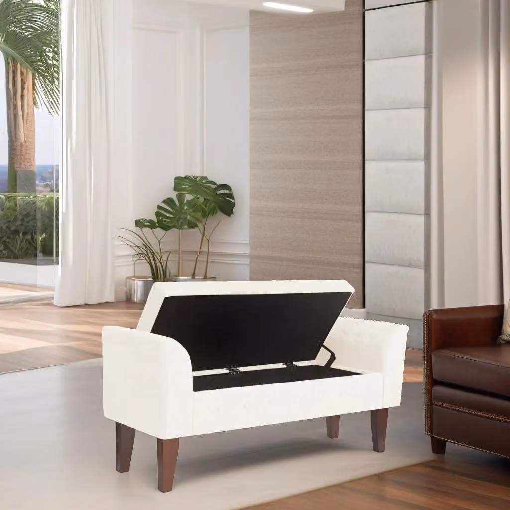 Luxury Living Bouclé Ottoman Storage Bench in Cream – 2