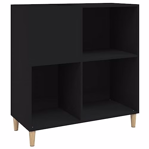 vidaXL Modern Black Record Cabinet and Sideboard with Media Compartments and Slots, W/D/H: 89.0 x 38.0 x 84.5 cm – 1