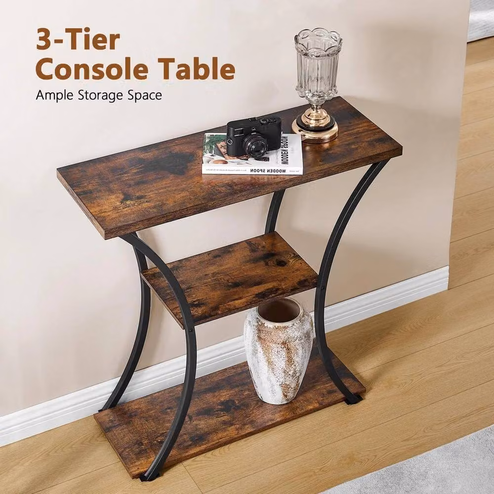 FORGEVIO 3 Tier Rustic Console Table in Brown and Black, W/D/H: 80 x 30 x 80 cm – 2