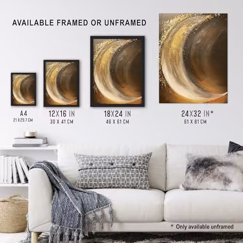 Artery8 Crescent Moon Abstract Wall Art Poster Print in Gold, Orange and Grey, 18 x 24 Inch – 3