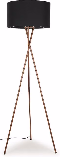 Camden Copper Tripod Floor Lamp with Grey Fabric Drum Shade
