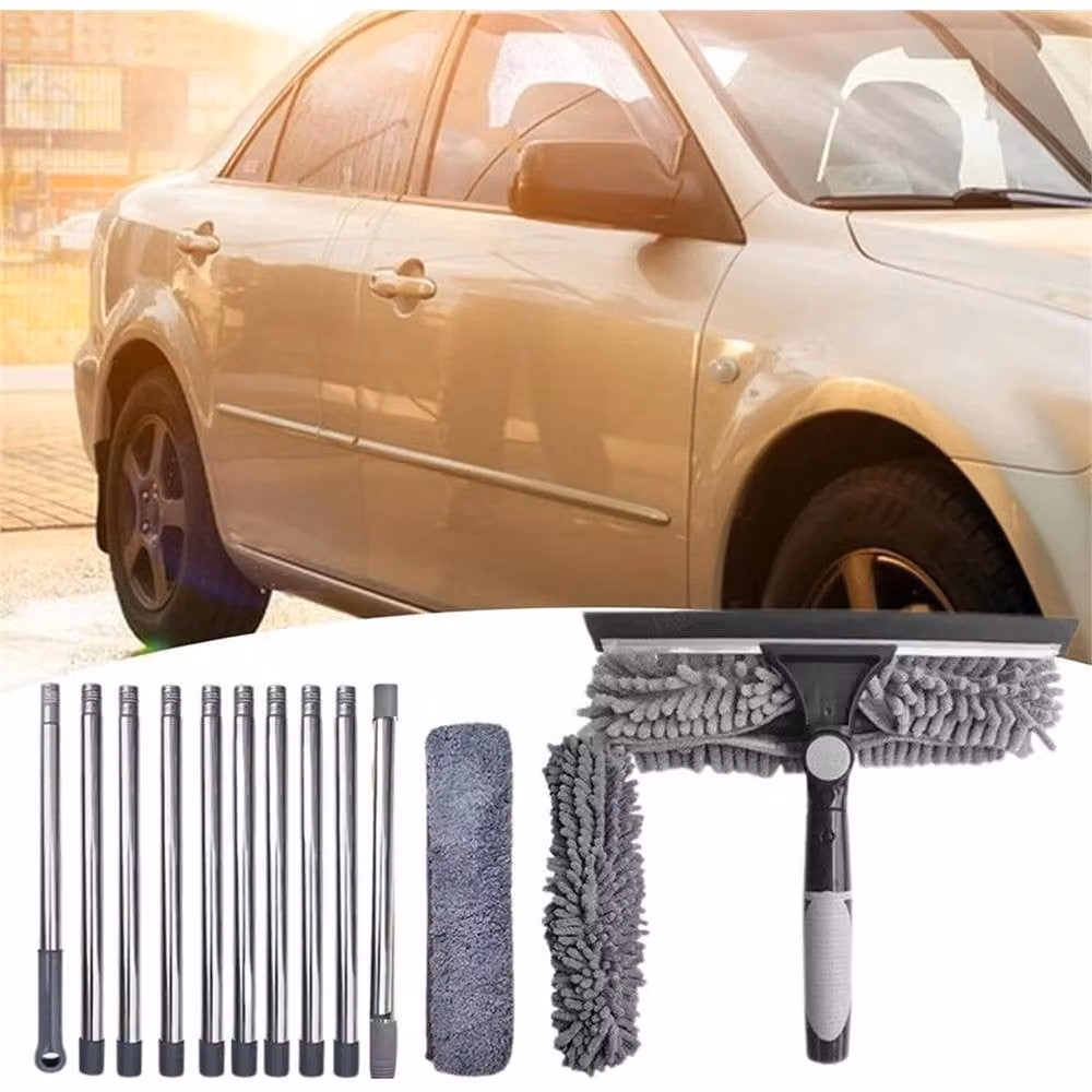 VOGREX Grey Extendable Window Cleaner with Telescopic Handle, Squeegee and Scraper featuring Microfibre and Rubber – 5