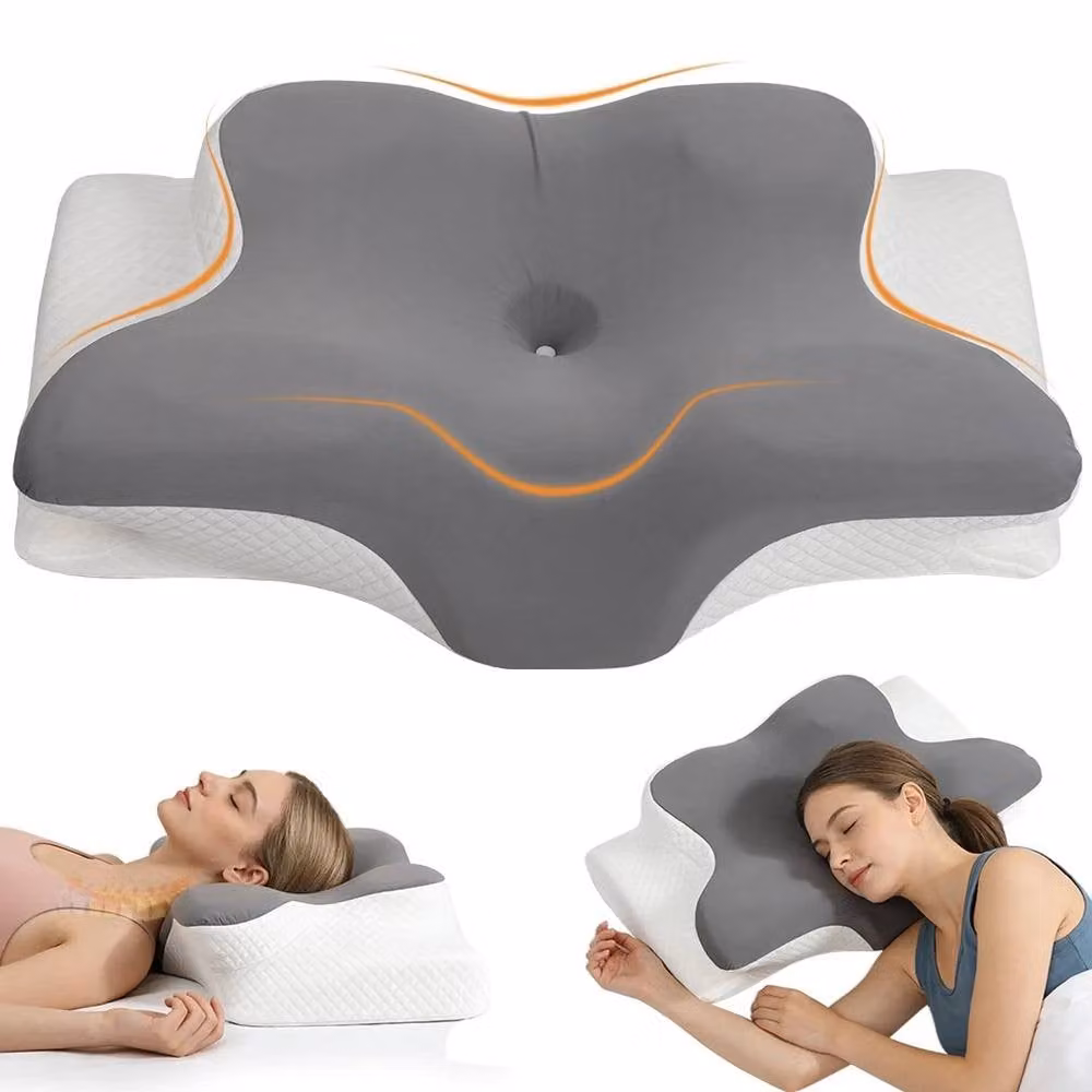 EONLION Grey Memory Foam Wedge Pillow for Cervical Neck Support with Removable Breathable Cover – 3