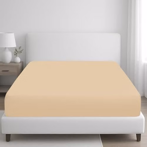 Pamposh Double Cotton Sateen Extra Deep Fitted Sheet, Beige, W/D/H: 140 x 200 x 35 cm