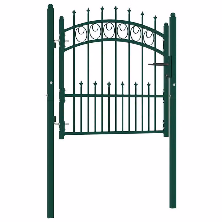 Berkfield Home Sturdy Steel In-Ground Fence Gate with Spikes, Green, W: 100 cm x H: 102 cm