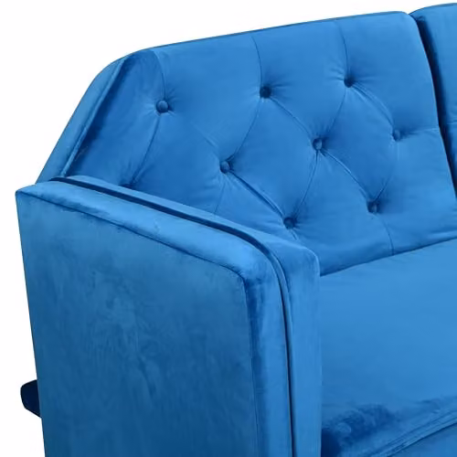 Comfy Living Blue Plush Velvet Tufted Click Clack Sofa Bed – 3