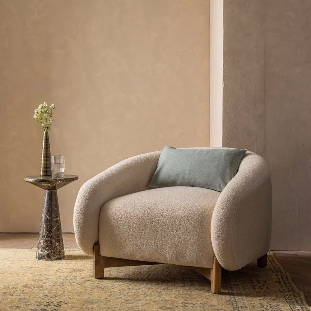 Atkin and Thyme Cocoon Armchair in Beige Natural Bouclé