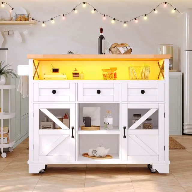 Aosom UK Multifunctional White Kitchen Cart with 3 Drawers, 2 Glass-Front Doors and Drop-Leaf Table, W: 71 cm, D: 71 cm, H: 98 cm – 1