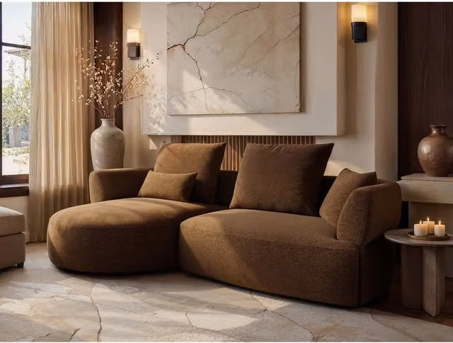 Solace+Co Lia Large L-Shape Reversible Chenille Upholstered Sofa in Brown