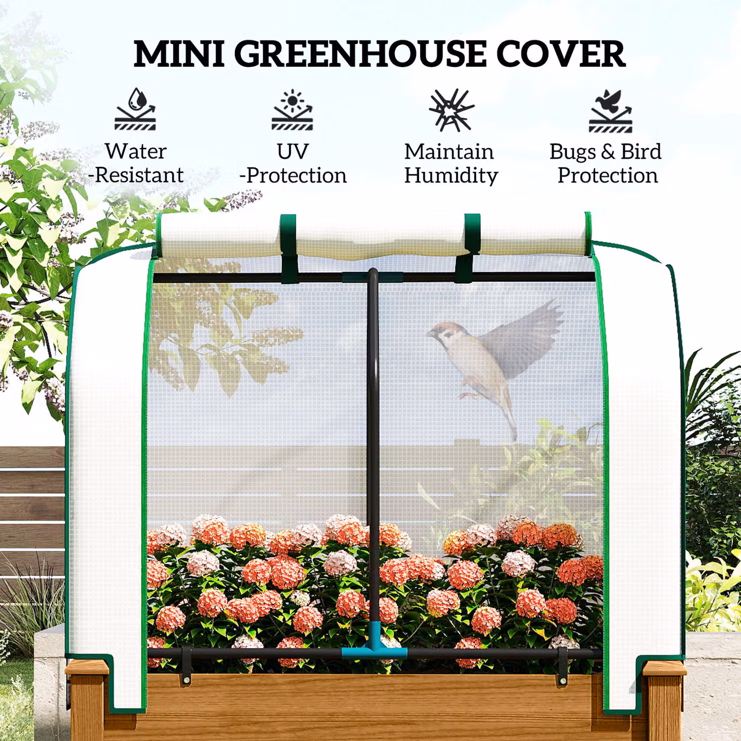 Outsunny Brown Wooden Raised Garden Bed with PE Greenhouse Cover for Herbs and Vegetables – 3
