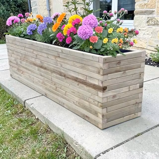 Bespoke Outdoor Rustic Wooden Garden Planter Trough in Brown or White, W: 60 cm