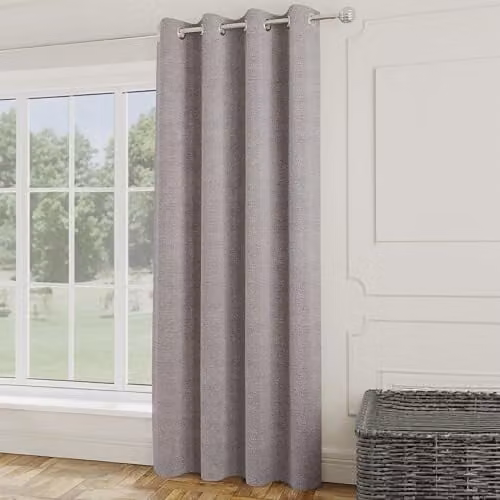 Enhanced Living Royale Boucle Grey Eyelet Door Curtain Single Panel, W: 168 cm, H: 214 cm, Thermal and Noise Reducing