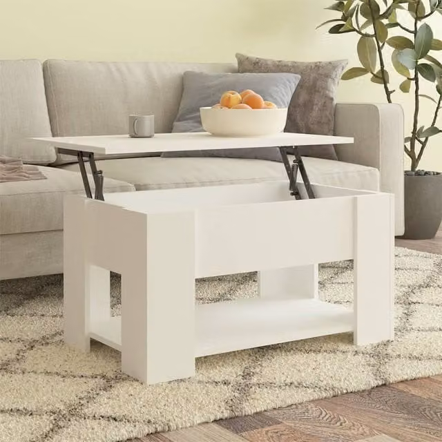 Berkfield Home White Modern Rectangular Coffee Table with Lift Mechanism, W: 79 cm, D: 49 cm, H: 41 cm – 1