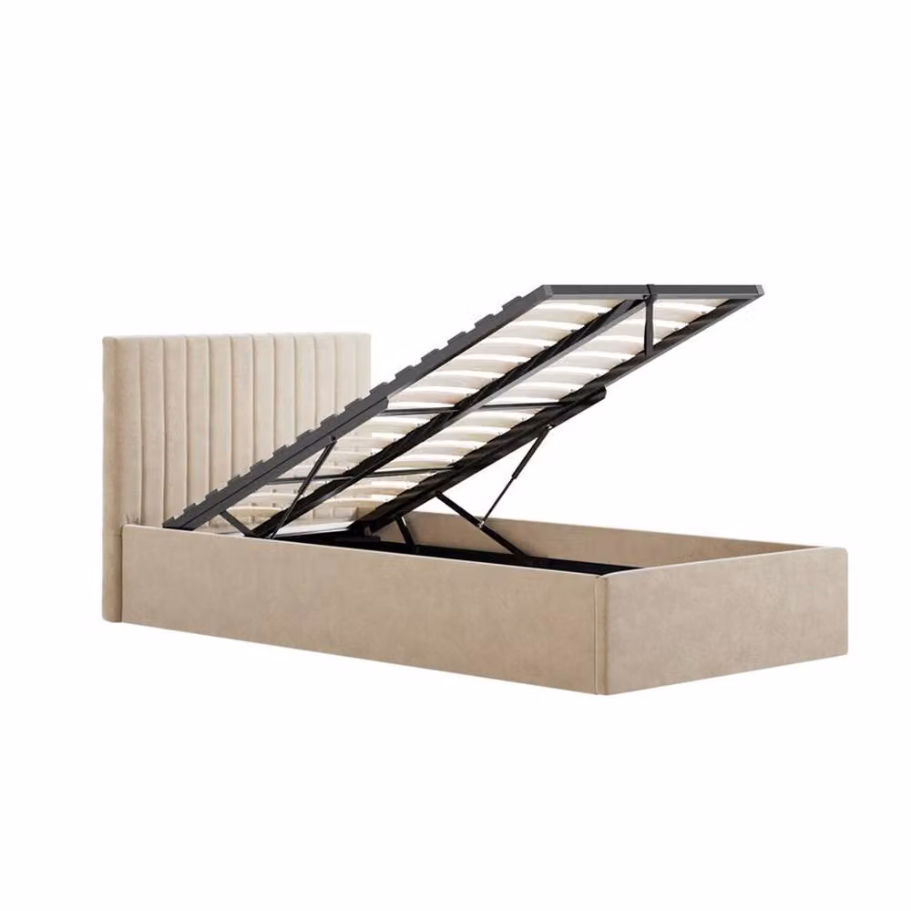 Lemon Pavilion Furniture Berlin Ottoman Single Bed Frame in Beige Velvet, L203 x W109 x H89 cm – 2