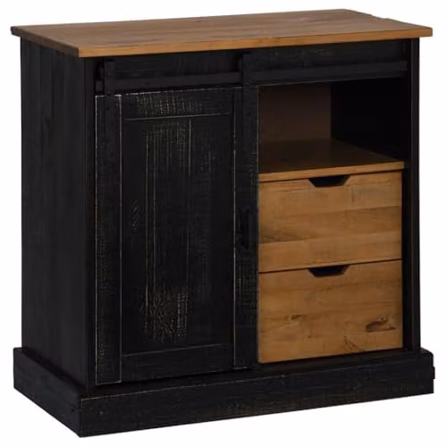 vidaXL HALDEN Sideboard with Sliding Door in Black Solid Pine Wood, W/D/H: 80 x 40 x 80 cm