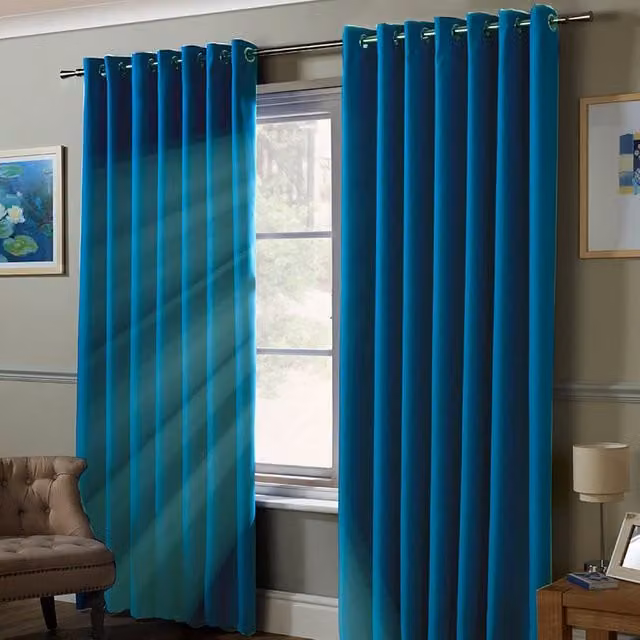 Terrys Blue Plain Blackout Eyelet Curtains