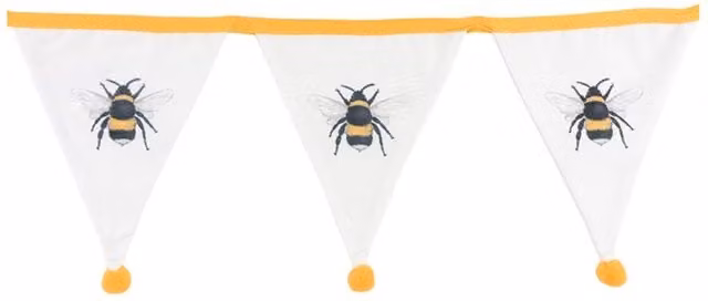 KDMK White and Yellow Single Bee Fabric Bunting with Pom Poms for Indoor and Outdoor Party Decor