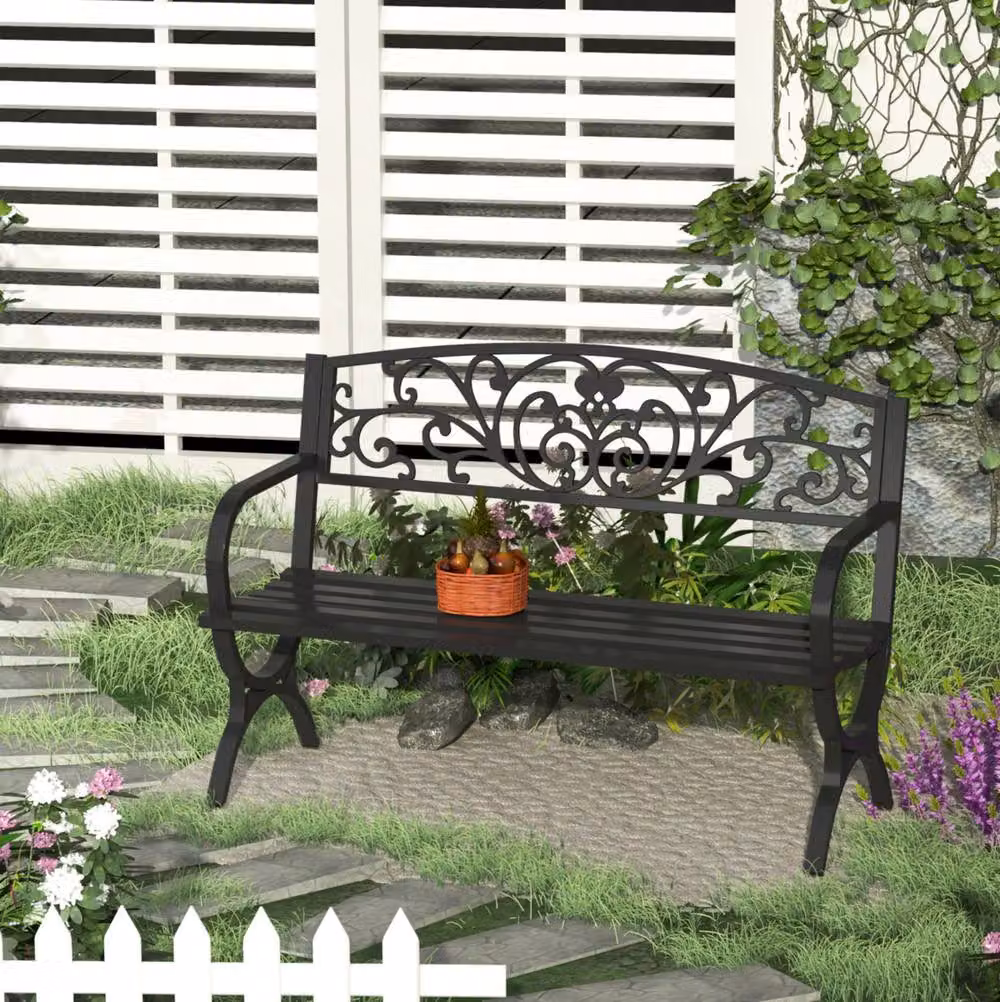 STILVORA 2-Seater Garden Bench with Black Matt Steel Frame – 2