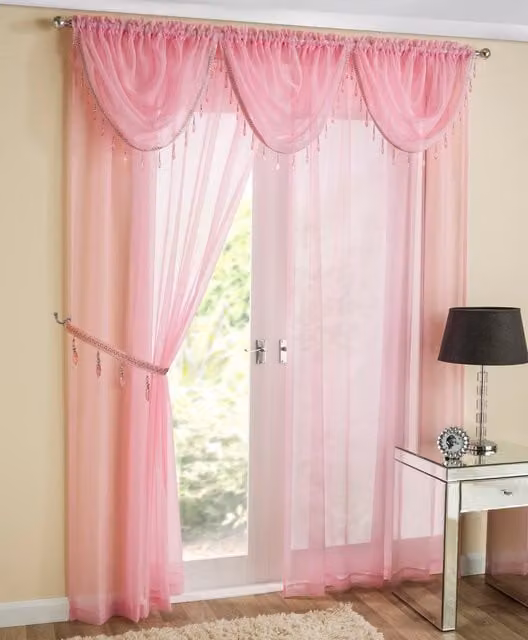 Terrys Pink Transparent Plain Voile Fabric Panel Curtain