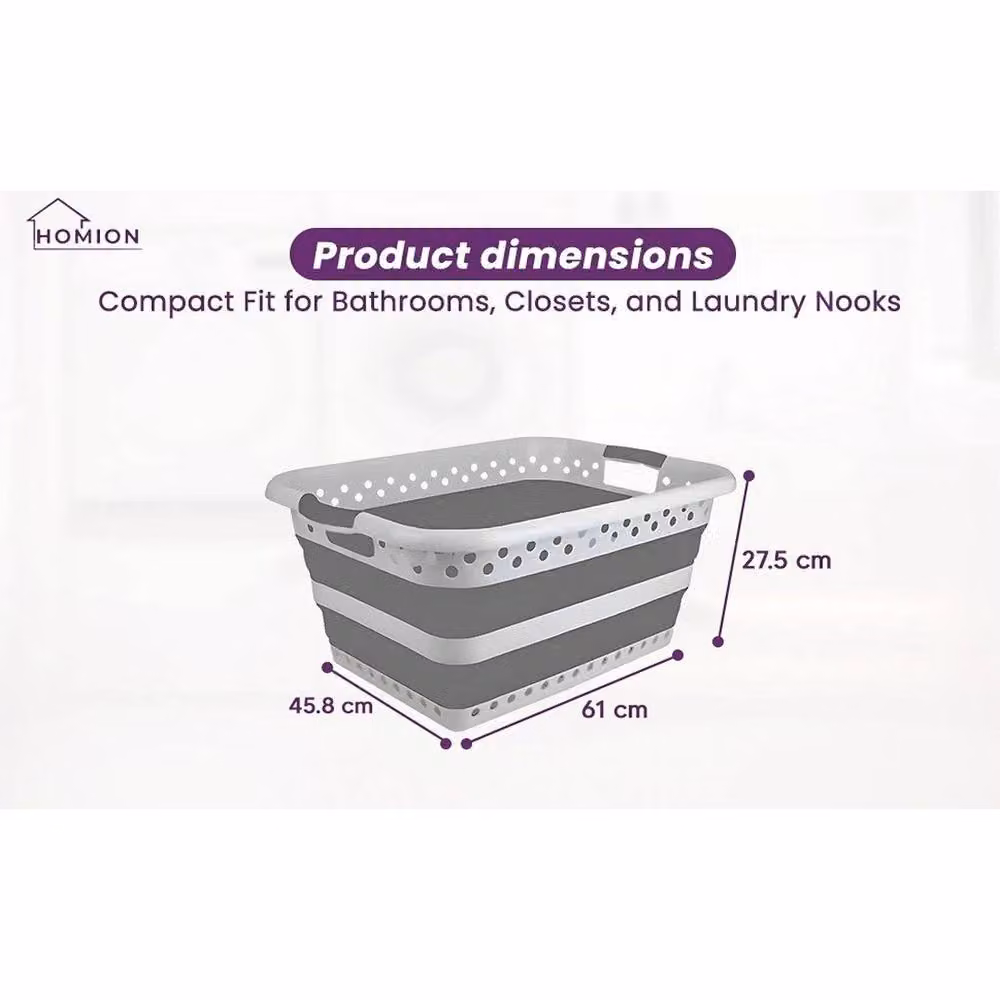 PAWNORA Collapsible Laundry Basket Folding Hamper with Handles in Grey – 2
