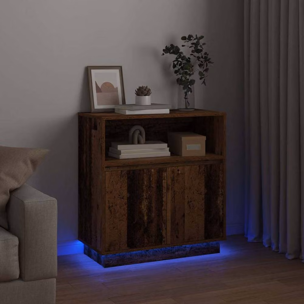 Berkfield Home Rustic Sideboard with Integrated LED Lighting in Brown, W: 75 cm, D: 34.5 cm, H: 71 cm – 4