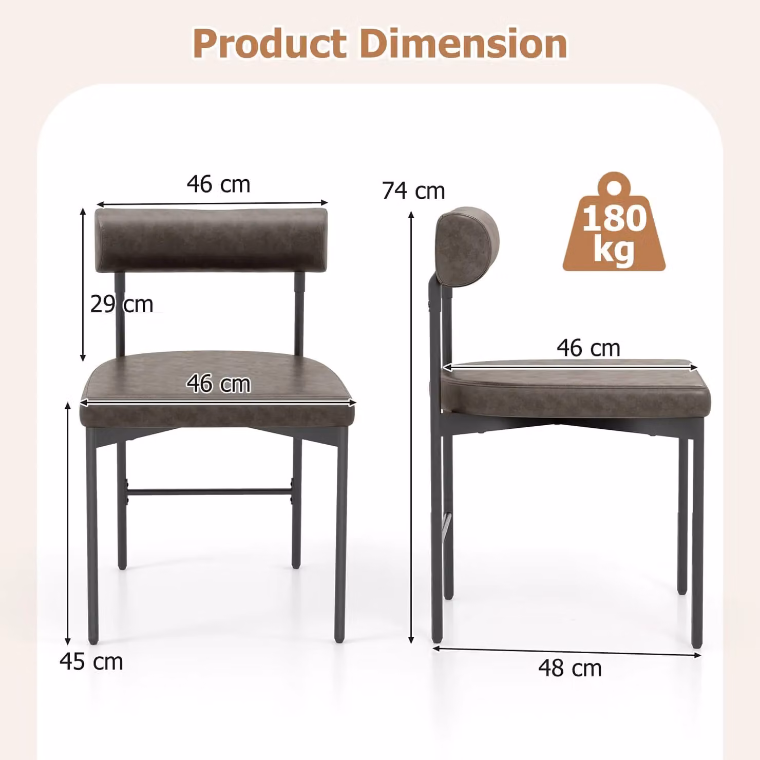 Costway Set of 2 Grey Faux Leather Upholstered Modern Dining Chairs – 2