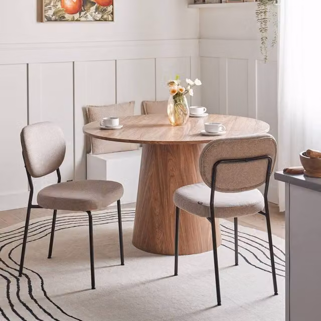 Wyld and Coco Set of 2 Armless Mid-Century Dining Chairs in Brown Fabric with Black Metal Legs – 1