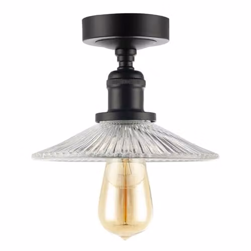 Happy Homewares Vintage Black Ceiling Light Fitting with Transparent Fluted Glass, W/D/H: 16 x 16 x 21 cm – 1