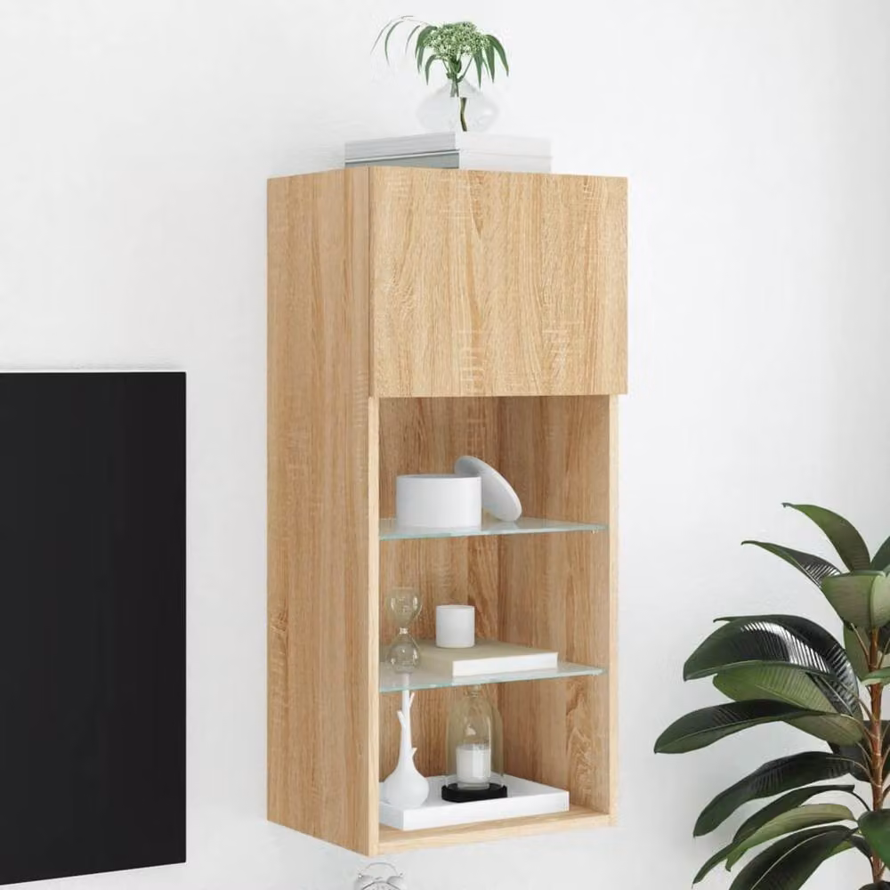 Berkfield Home TV Cabinet with LED Lights in Sonoma Oak, Tan, W/D/H: 40.5 x 30 x 90 cm – 2