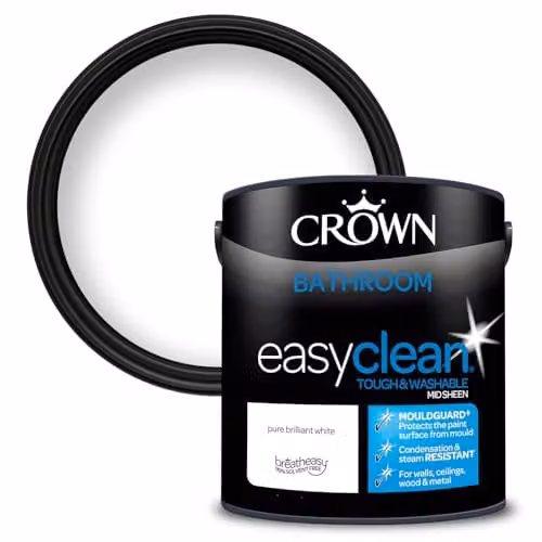 Crown Easyclean Mould Resistant White Water Based Satin Gloss Wood Paint 2.5l – 1
