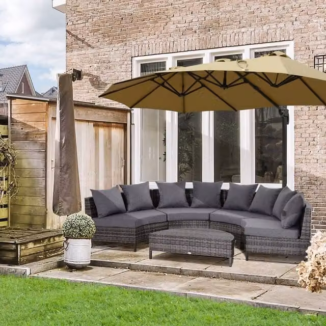 OUTSUNNY Grey Rattan 4 Seater Half-round Garden Patio Sofa and Table Set – 1