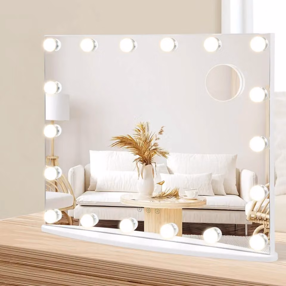 Costway 2 in 1 Tabletop and Wall Mounted Makeup Vanity Mirror with 18 Dimmable LED Lights in White – 3