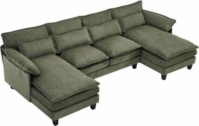 Livingandhome Modern U-Shaped Green Chenille Sectional Sofa