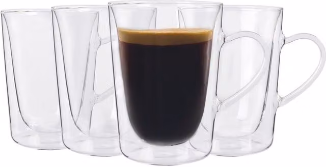 Mibuu Double Walled Glass Coffee Glasses, 285 ml, Transparent/White