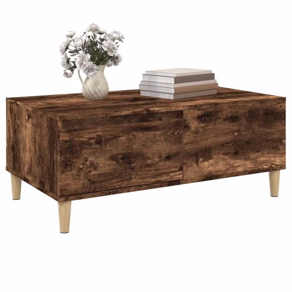 Berkfield Home Smoked Oak Coffee Table in Brown, W/D/H: 90 x 50 x 36.5 cm – 3