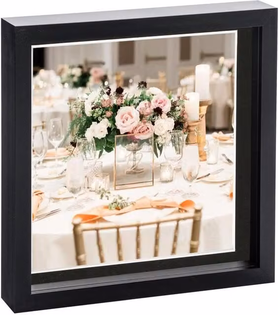 Nicola Spring Black Square 3D Box Photo Frame with Glass and 8x8 inch Mount
