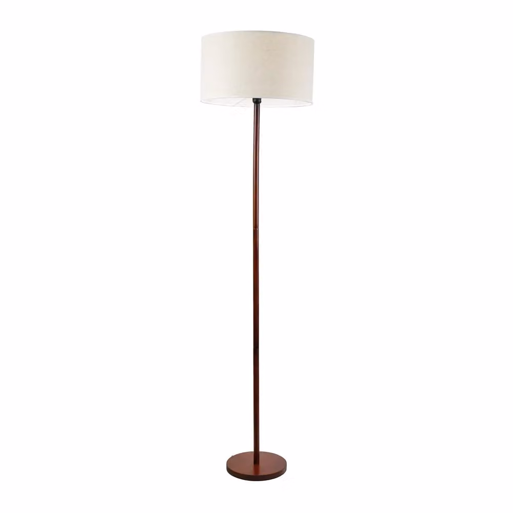 ValueLights Heather Single Stem Floor Lamp in Dark Wood with White Fabric Drum Shade, H 180 cm x W 45 cm – 2