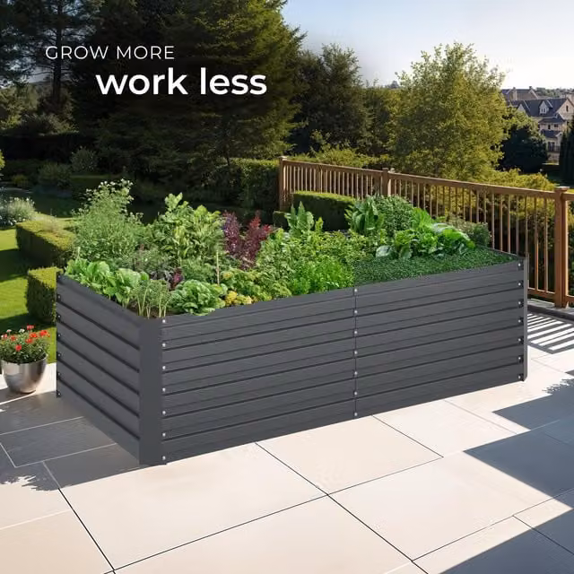 Tectake Galvanised Steel Raised Bed in Anthracite, 880 Litre Capacity, W: 200 cm, D: 80 cm, H: 56 cm